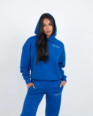 Hanorace Mercier Relaxed Fit Dama Albastri Albi | RG00-614