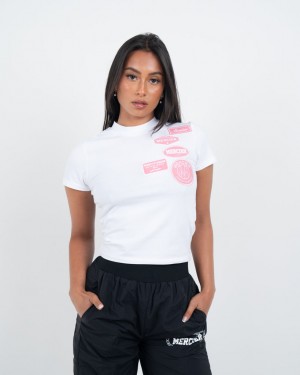 Topuri Mercier Fitted OG T-shirt Dama Albi Roz | SL07-589